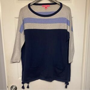Lilly Pulitzer Navy and Gray Striped Top 3/4 sleeve small